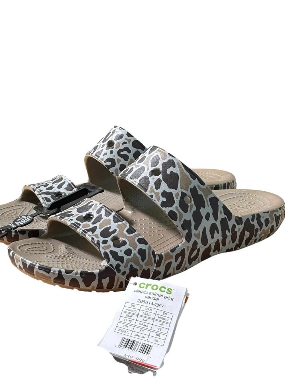 CROCS camo-Print Double Strap Slide Sandals - Taupe & Black